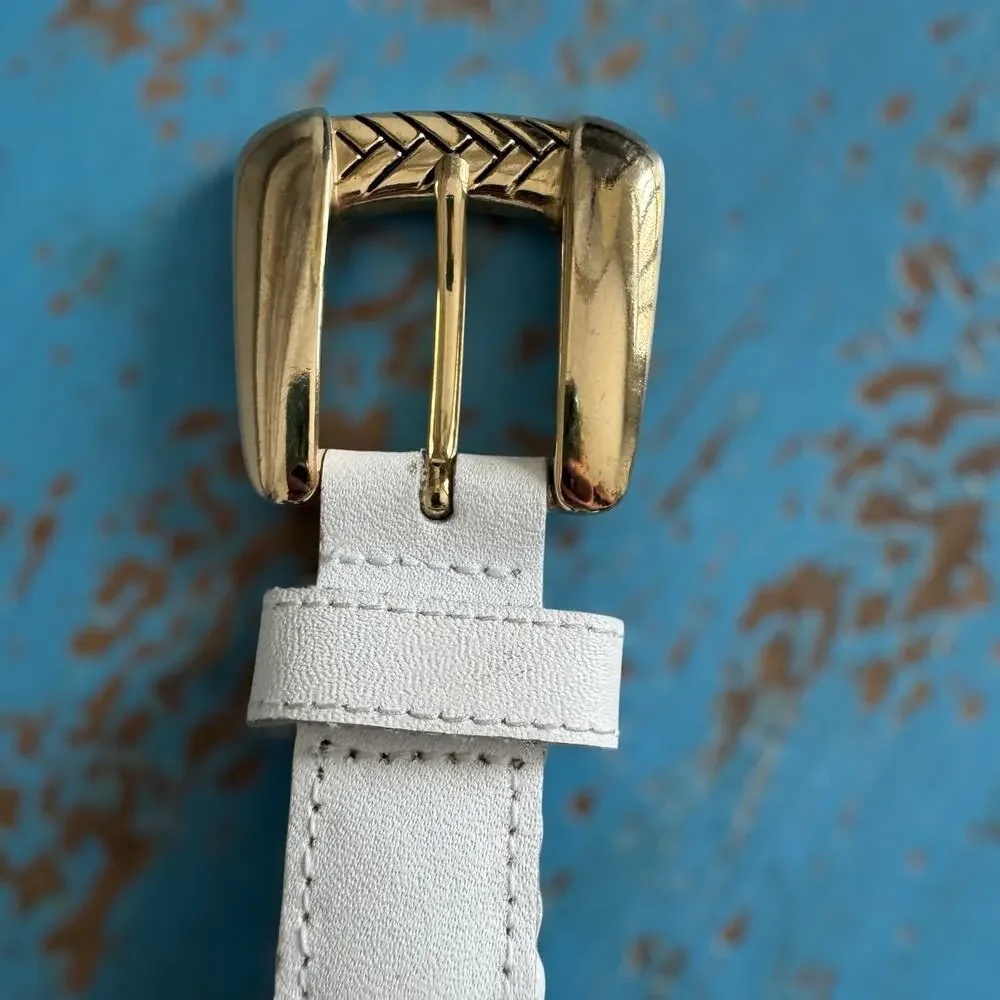 CHIC Vintage 90's White Braded Leather Belt Gold Buckle Womens Medium